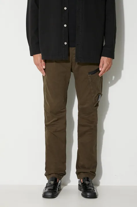 C.P. Company pantaloni STRETCH SATEEN REGULAR PANTS bărbați, culoarea verde, cu fit cargo 15CMPA111A005529G