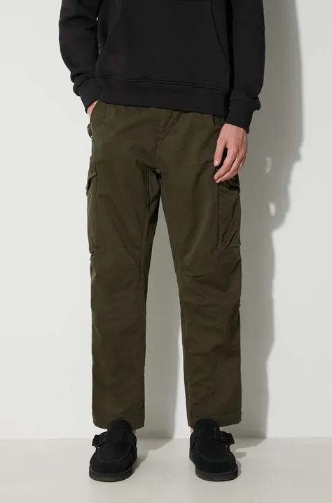 C.P. Company pantaloni STRETCH SATEEN LOOSE CARGO PANTS bărbați, culoarea verde, cu fit cargo 15CMPA123A005529G