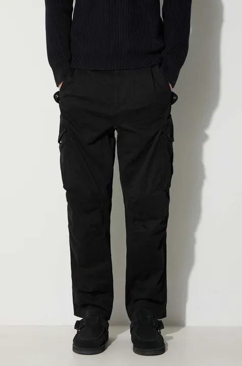 C.P. Company spodnie STRETCH SATEEN LOOSE CARGO PANTS męskie kolor czarny w fasonie cargo 15CMPA123A005529G