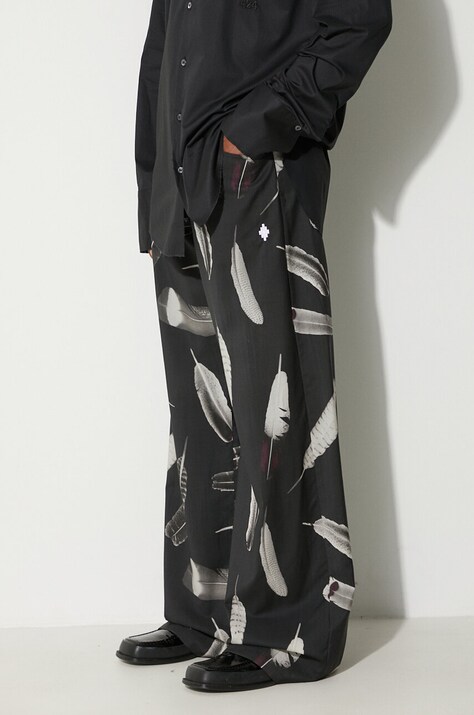 Marcelo Burlon pantaloni de lână Aop Wind Feathers culoarea negru, drept