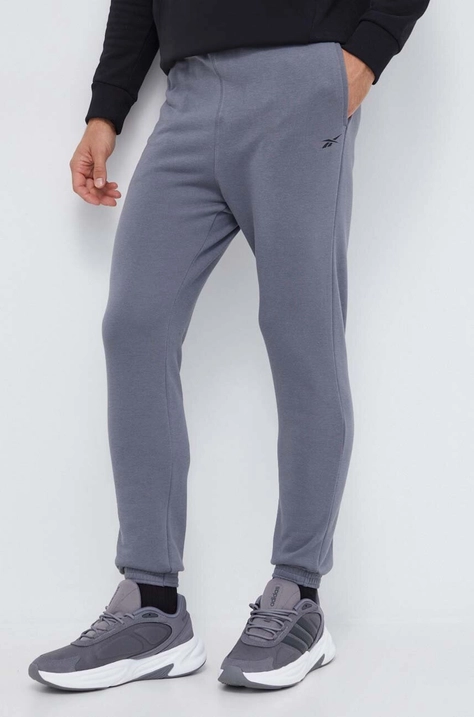 Reebok pantaloni de trening culoarea gri, neted