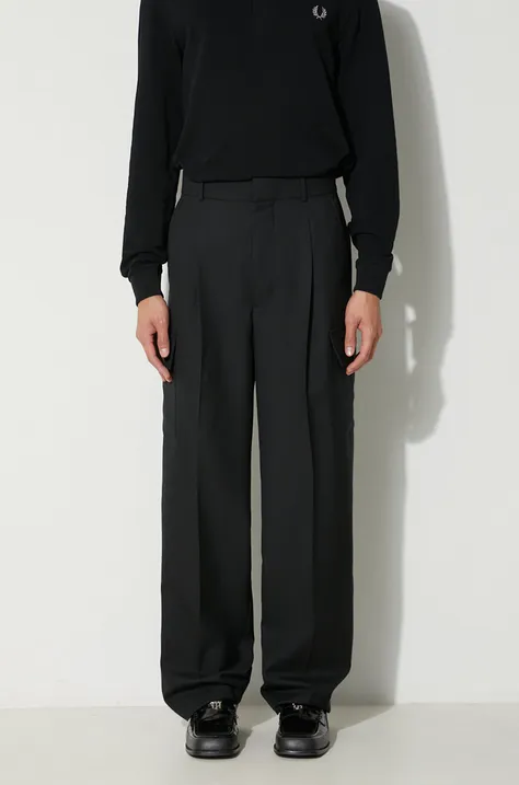 Drôle de Monsieur wool blend trousers Le Pantalon Cargo Flanelle black color C-BP138-WO017-BL