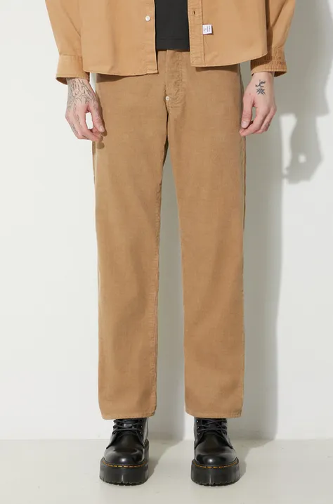 Human Made pantaloni de catifea cord Corduroy Work culoarea bej, drept, HM26PT013