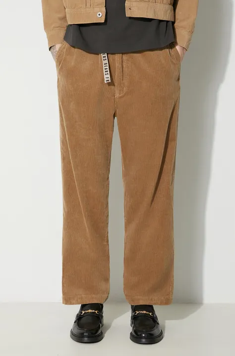 Human Made pantaloni de catifea cord Corduroy Easy culoarea bej, drept, HM26PT017