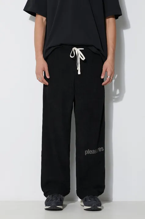 Κοτλέ παντελόνι PLEASURES Levy Corduroy Wide Pants χρώμα: μαύρο, P23F016 BLACK