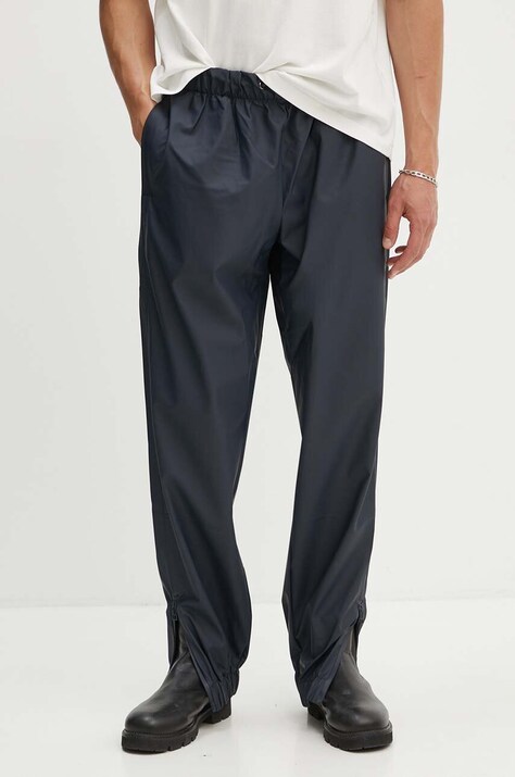 Rains pantaloni culoarea bleumarin, high waist