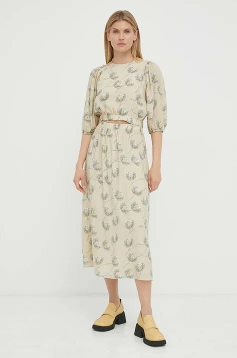 Сукня Bruuns Bazaar Oleander Adria колір бежевий midi розкльошена