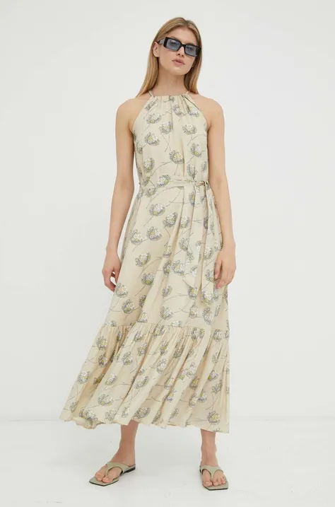 Bruuns Bazaar sukienka Oleander Brunda kolor beżowy maxi rozkloszowana