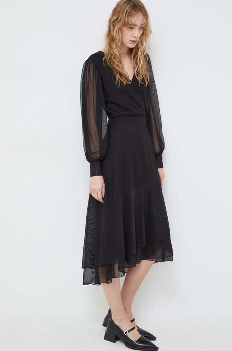 Bruuns Bazaar rochie culoarea negru, midi, evazată