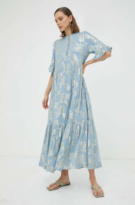 Bruuns Bazaar sukienka kolor niebieski maxi rozkloszowana
