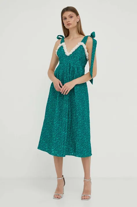 Платье Custommade цвет зелёный midi расклешённое