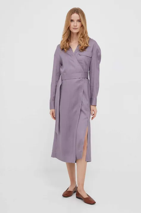 Šaty Calvin Klein fialová farba, midi, rovný strih