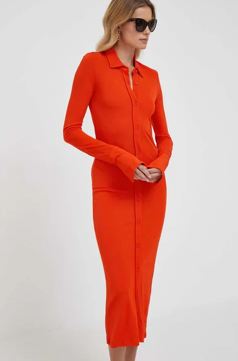 Calvin Klein rochie culoarea portocaliu, midi, drept
