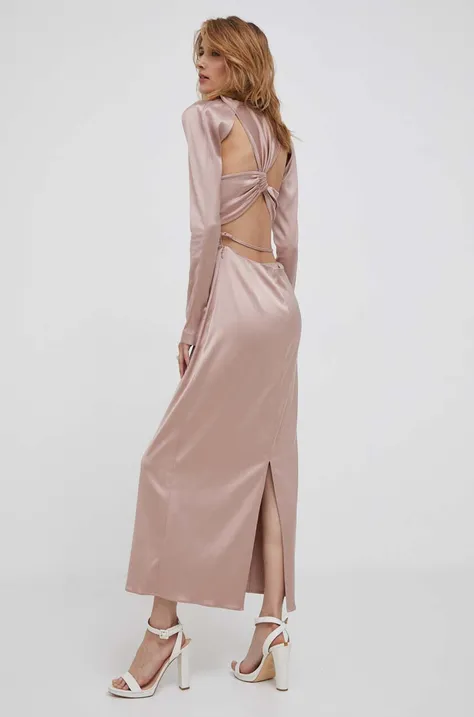 Calvin Klein sukienka kolor beżowy maxi rozkloszowana