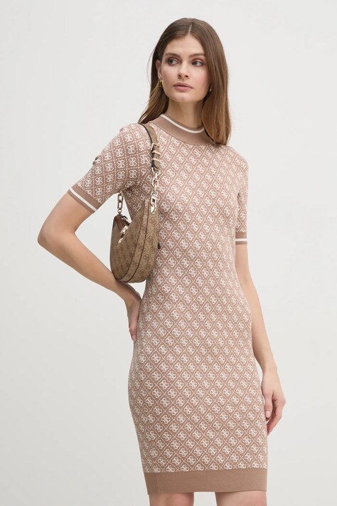 Guess rochie culoarea bej, mini, mulată