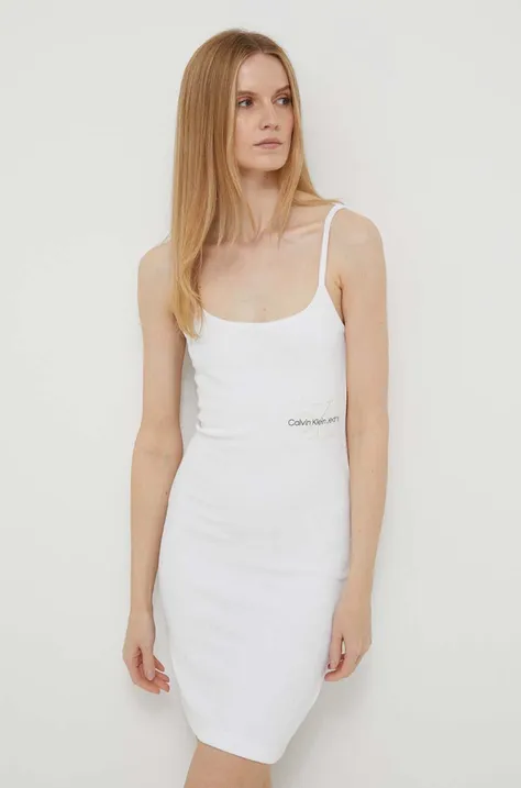 Calvin Klein Jeans sukienka kolor biały mini prosta