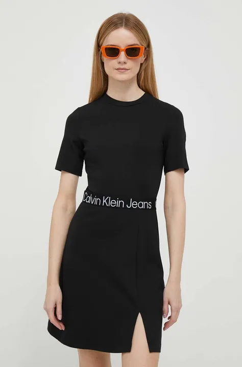 Haljina Calvin Klein Jeans boja: crna, mini, širi se prema dolje