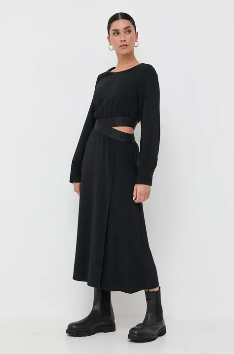 Сукня BOSS колір чорний midi розкльошена