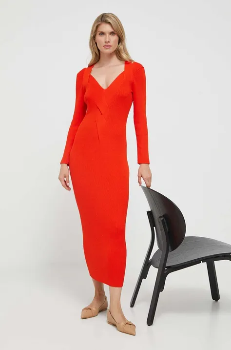 Платье BOSS цвет оранжевый maxi облегающее