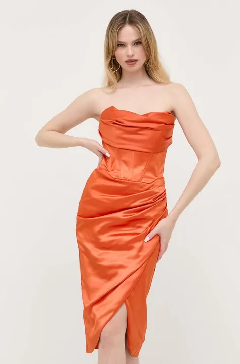 Рокля Bardot в оранжево среднодълга със стандартна кройка