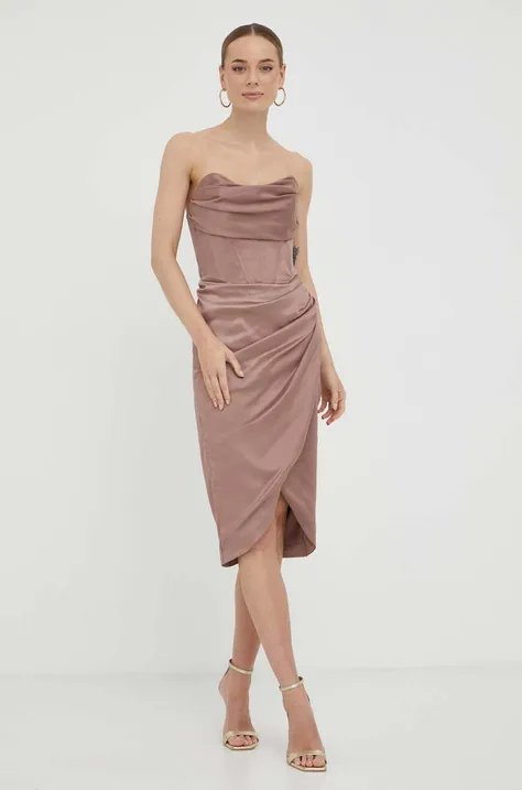 Bardot sukienka kolor brązowy mini dopasowana