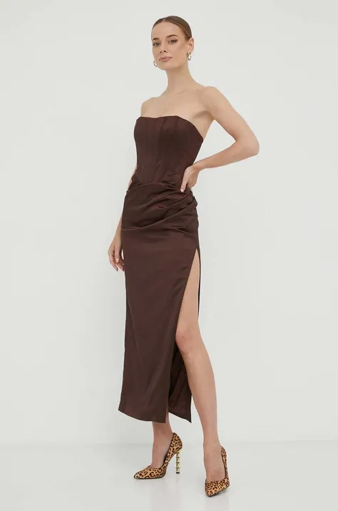 Сукня Bardot колір коричневий midi облягаюча