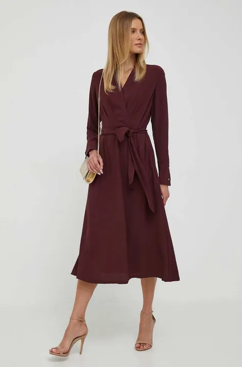 Lauren Ralph Lauren sukienka kolor bordowy midi rozkloszowana
