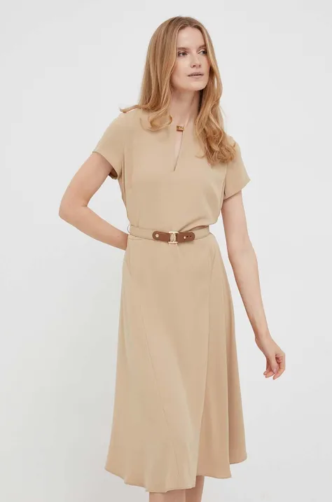 Lauren Ralph Lauren sukienka kolor beżowy mini rozkloszowana