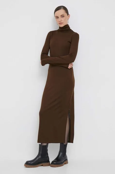 Шерстяное платье Polo Ralph Lauren цвет коричневый maxi прямое