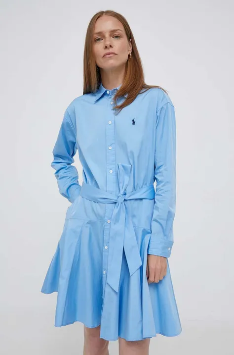 Polo Ralph Lauren sukienka bawełniana kolor niebieski mini rozkloszowana