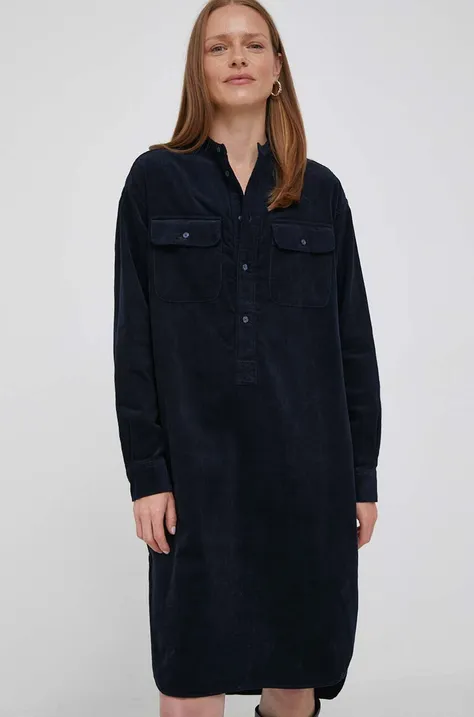 Haljina od samta Polo Ralph Lauren boja: tamno plava, mini, oversize
