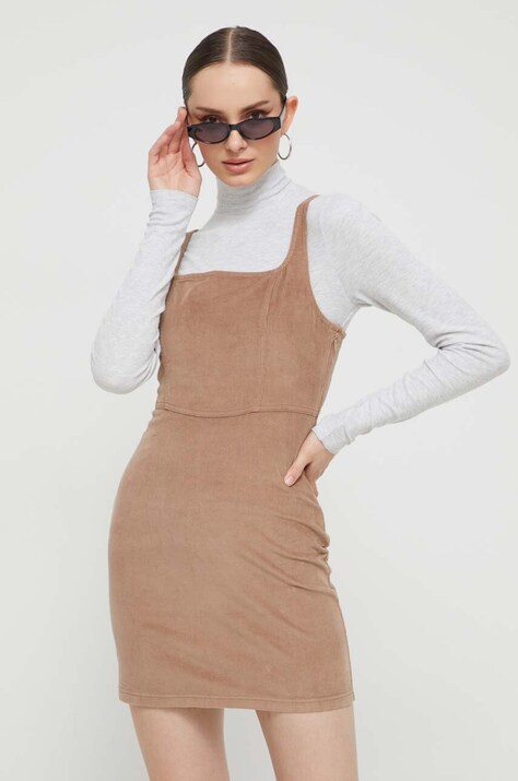 Hollister Co. rochie din velur culoarea maro, mini, evazată