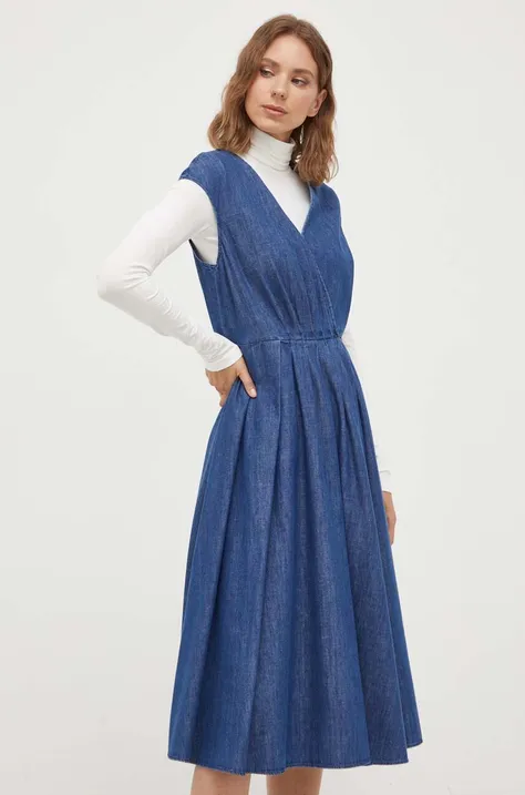 Джинсовое платье Weekend Max Mara цвет синий midi расклешённое
