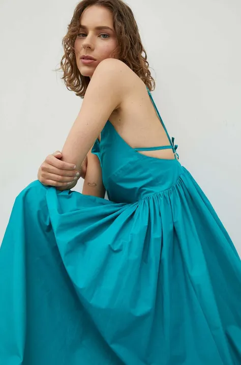 Herskind sukienka bawełniana kolor turkusowy maxi rozkloszowana