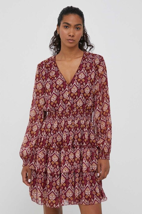 Pepe Jeans rochie culoarea bordo, midi, evazată