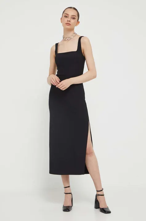 Abercrombie & Fitch sukienka kolor czarny midi dopasowana