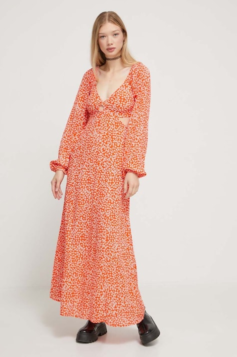 Billabong rochie culoarea portocaliu, maxi, evazată