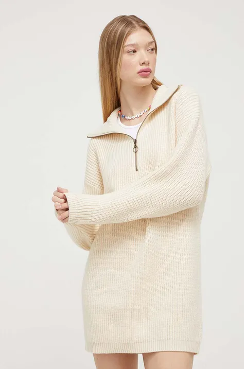 Haljina s primjesom vune Billabong boja: bež, mini, ravna