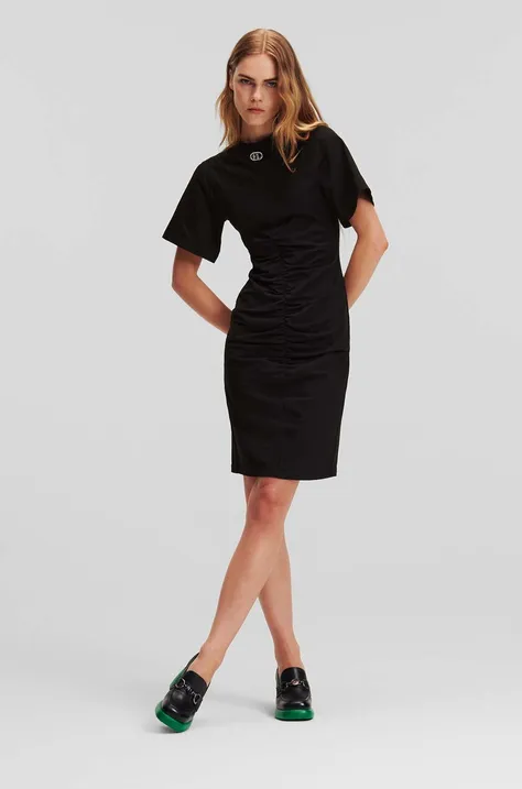 Bavlnené šaty Karl Lagerfeld čierna farba, mini, priliehavá