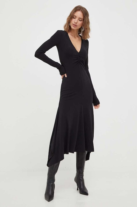 Patrizia Pepe rochie culoarea negru, midi, evazată