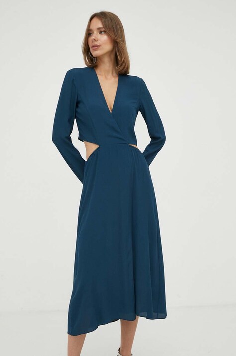 Patrizia Pepe rochie culoarea bleumarin, midi, dreaptă