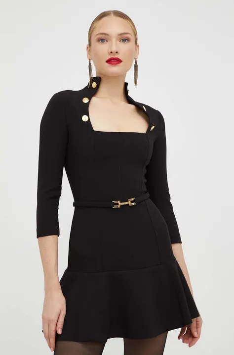 Šaty Elisabetta Franchi čierna farba, mini, áčkový strih