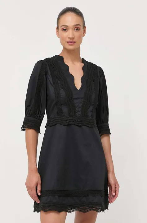 Pamučna haljina Ivy Oak boja: crna, mini, širi se prema dolje