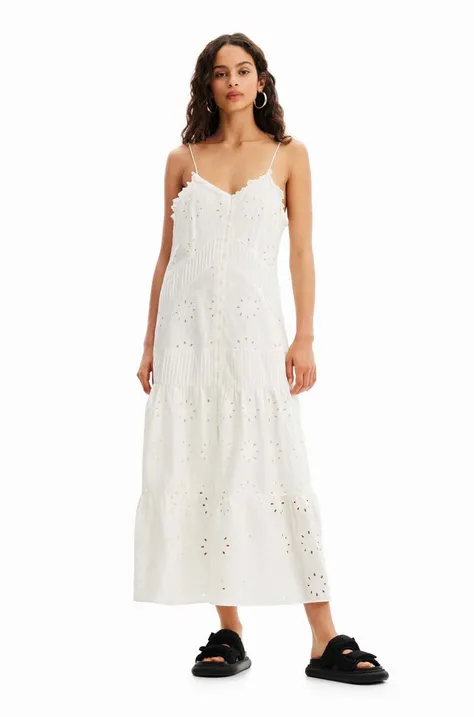 Бавовняна сукня Desigual колір білий midi пряма
