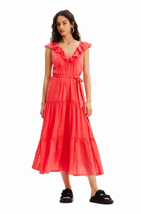 Desigual sukienka kolor czerwony midi rozkloszowana