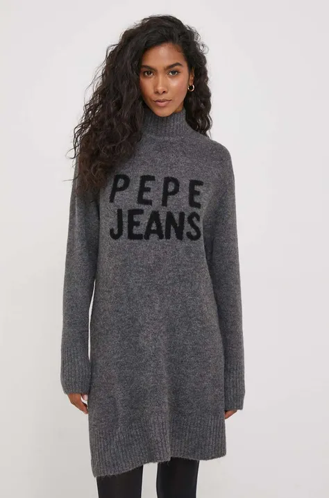 Pepe Jeans sukienka z domieszką wełny Denisse kolor szary mini prosta