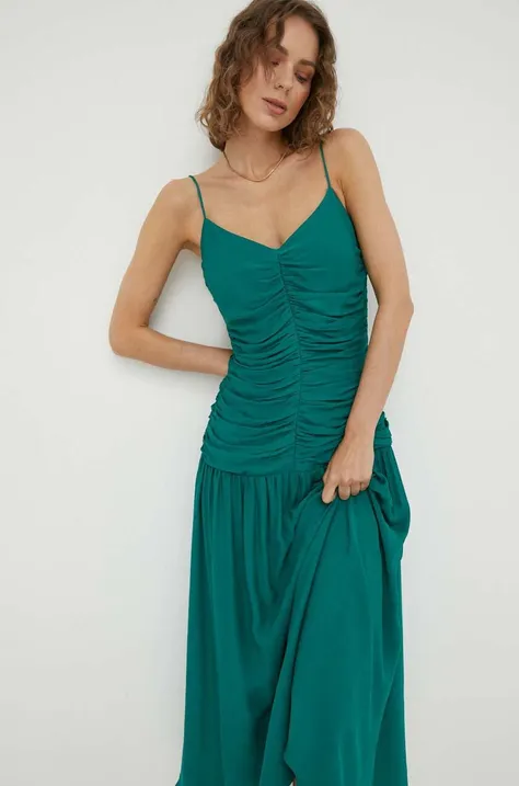 Сукня Lovechild колір зелений midi розкльошена