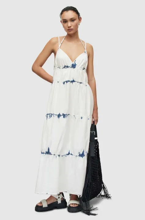 Хлопковое платье AllSaints Sulli цвет белый maxi расклешённое