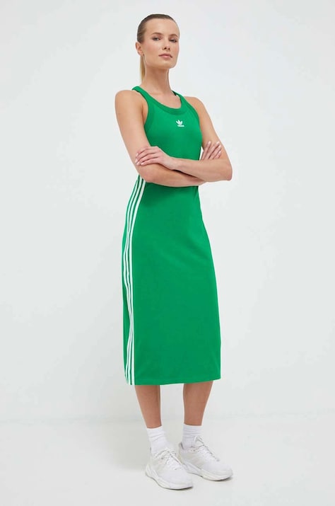 adidas Originals rochie culoarea verde, midi, dreaptă