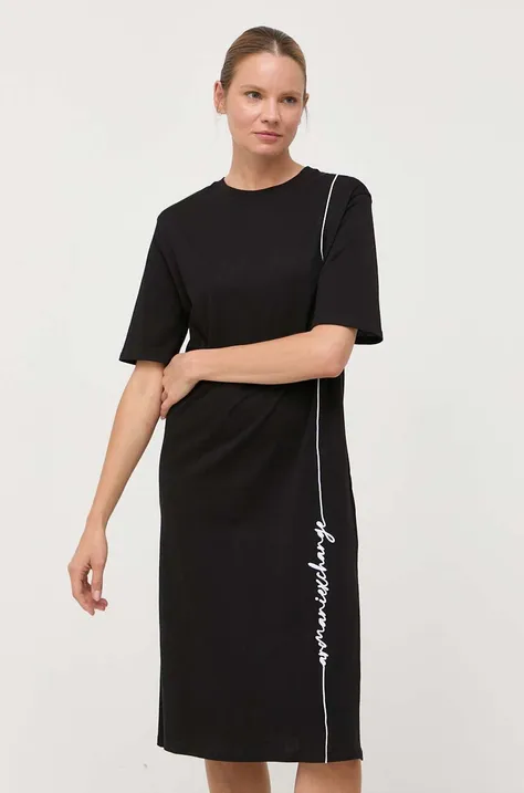 Bavlnené šaty Armani Exchange čierna farba, midi, rovný strih